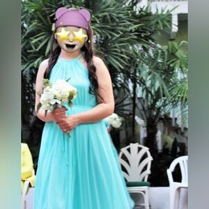 Elegant Aqua Sleeveless Maxi Dress